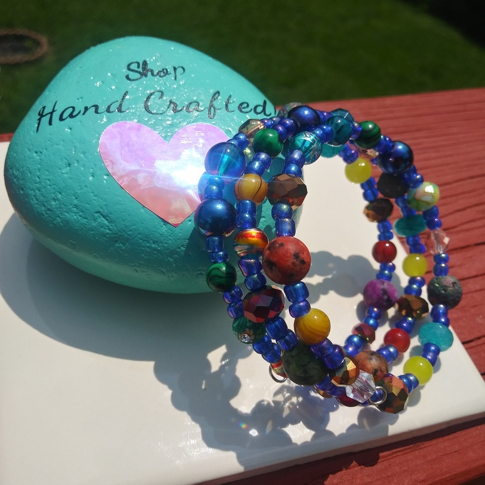 NEW Jasper Lava Stone Blue Opal Bracelet Gemstone Unique Gift Festival Handmade - Picture 9 of 16